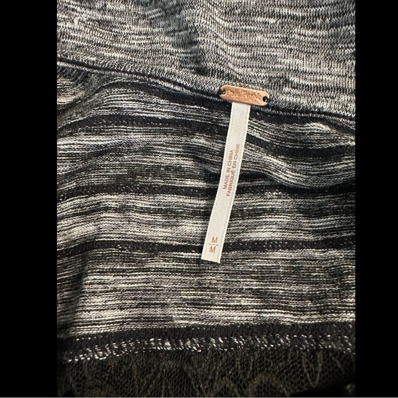 FREE PEOPLE Hazy Days Maxi Dress Black Gray Space Dye Marled Knit Lace Inset - Picture 11 of 12